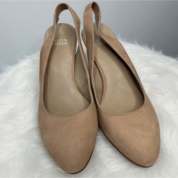 EILEEN FISHER Slingback Heels Womens Size 7 Leather Quiet Luxury Minimalist Work - Picture 3 of 8